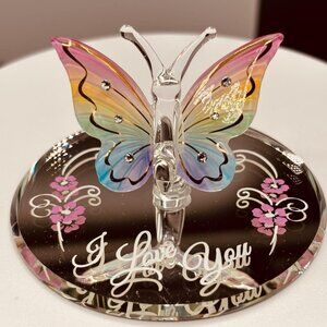 Rainbow Flutter Butterfly Glass Figurine on Mirror I Love You Gift Decor